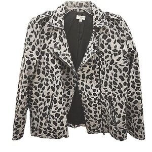 Umgee Women's Gray And Black Leopard Animal Print Motorcycle Jacket‎ Medium